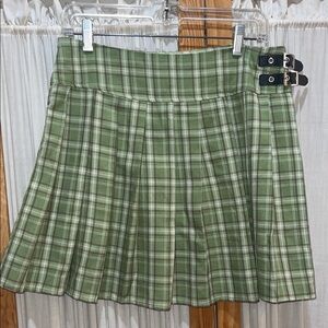 SHEIN Green Plaid Skater Skirt with Buckles